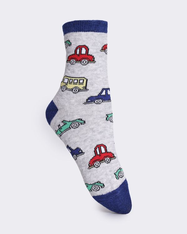 Meia Infantil Cano Baixo Estampada Carrinhos Cinza 31 A 34