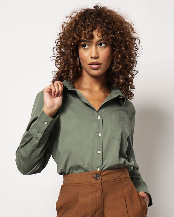 Camisa Feminina Algodão Ampla Verde M