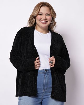 Cardigan-Aw24knits-Chenille-Botoes---Preto