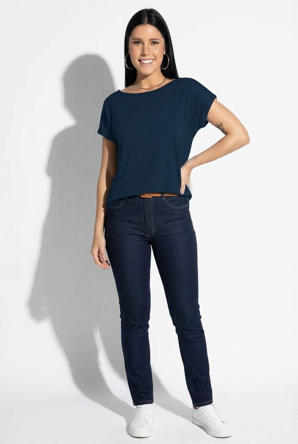 Blusa em Malha De Viscose com Decote Canoa E Manga Curta Preta G