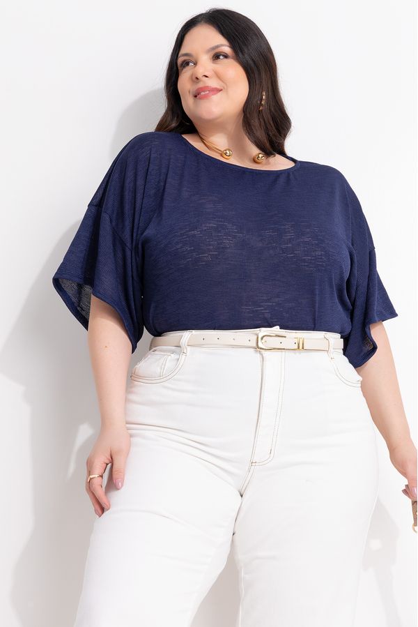 Blusa em Malha Texturizada Azul Marinho G