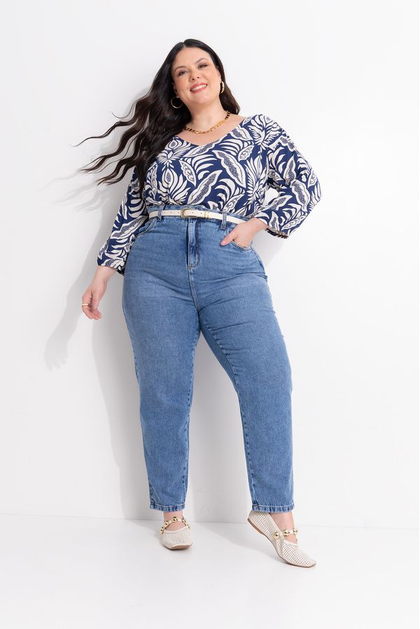 Blusa Viscose com Elastano Folhagem Azul GG
