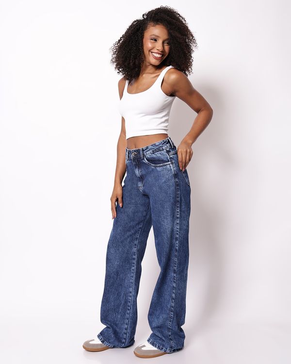 Calça Jeans Wide Leg Feminina Biotipo Azul 36