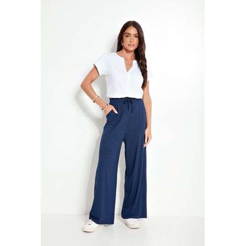 Calça em Malha de Viscose Azul Marinho