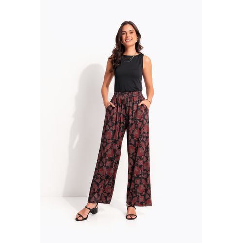 Calça em Malha Fria Paisley Terroso Preta