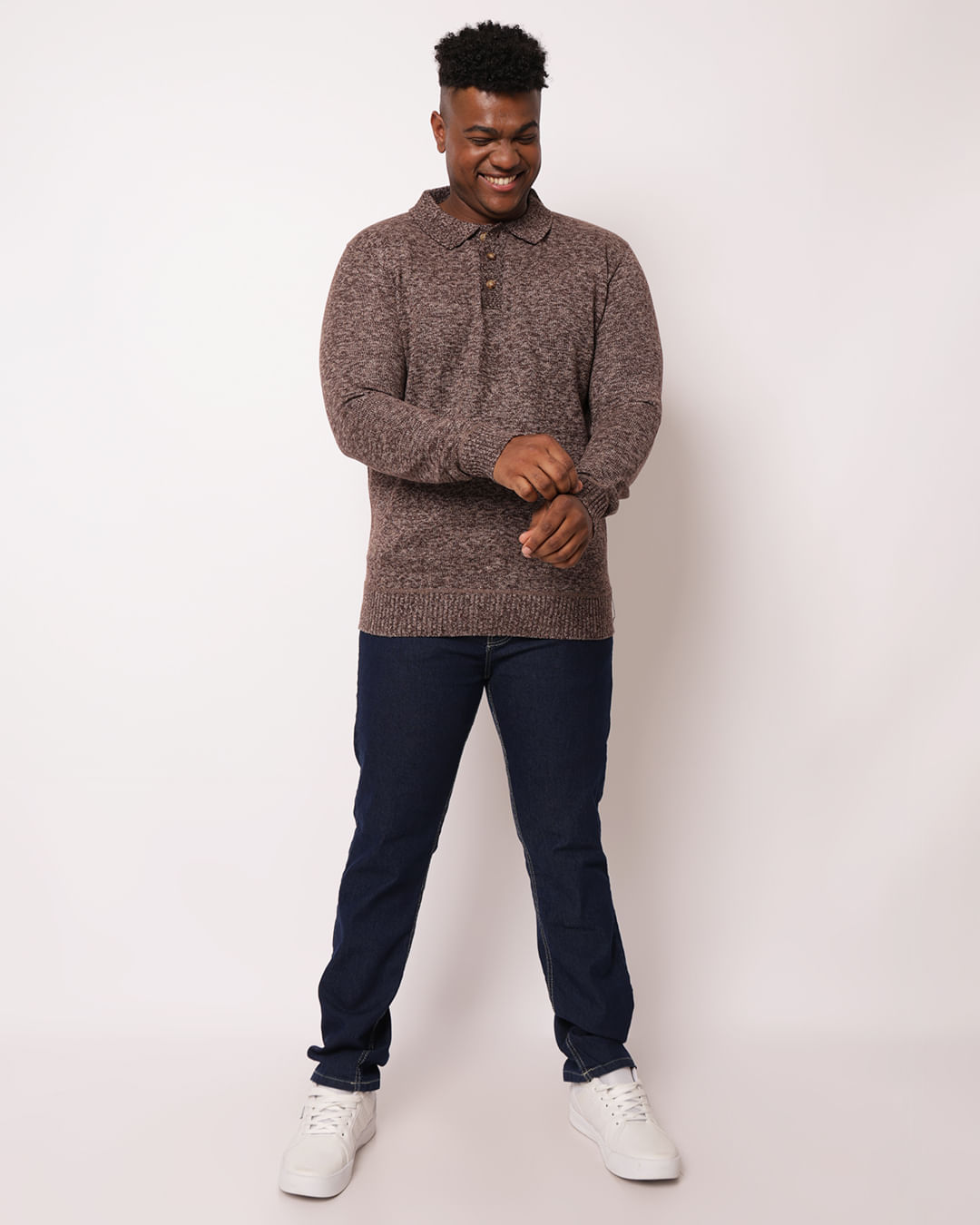 Tricot-Polo-Sweater-Marrom-Plus---Marrom