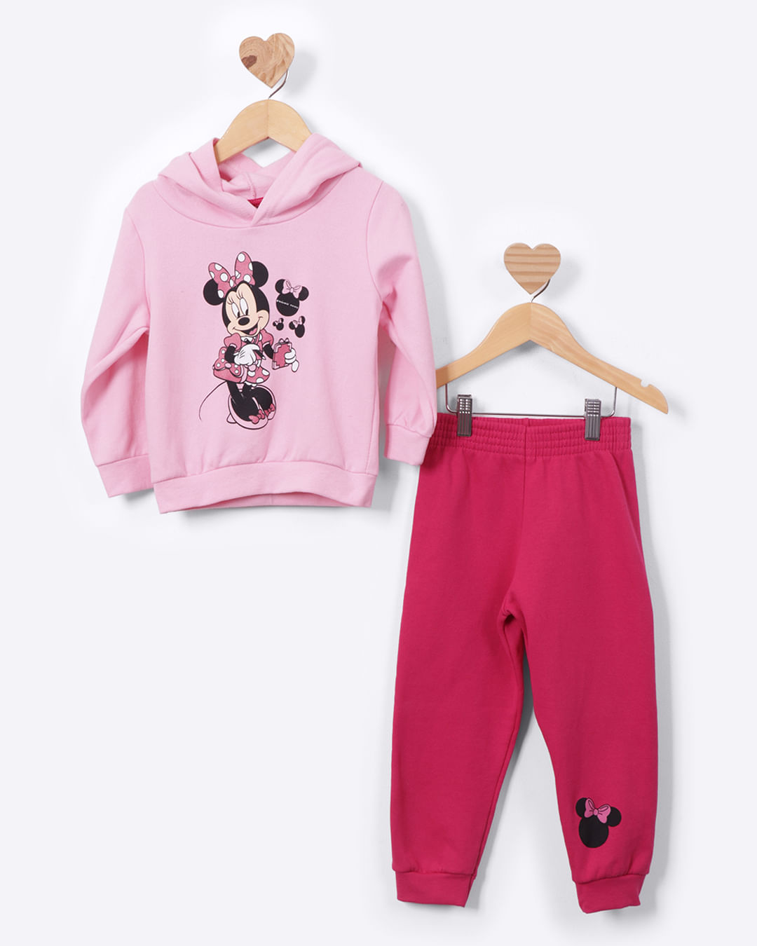 Conjunto Moletom Bebê Algodão com Capuz Minnie Rosa