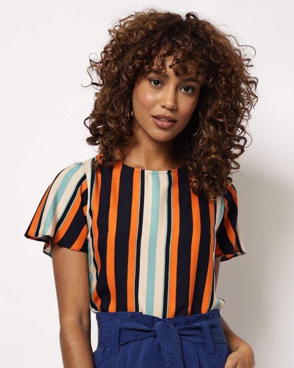 Blusa Feminina Viscose Listrada Laranja M