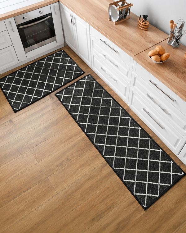 Kit Tapete de Cozinha Pratik 2 Peças Estampado Preto UN