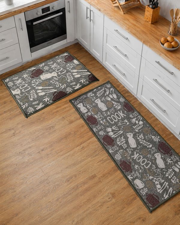 Kit Tapete de Cozinha Pratik 2 Peças Estampado Verde UN