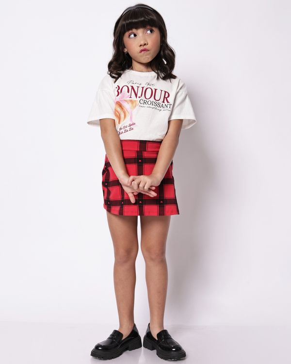 Short Saia Infantil Curto Xadrez Vermelho 14