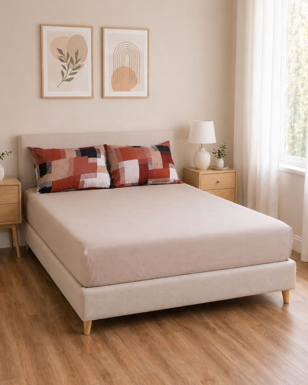 Jg-Cama-Queen-3-Pcs-Quadros  microfibra ---Bege