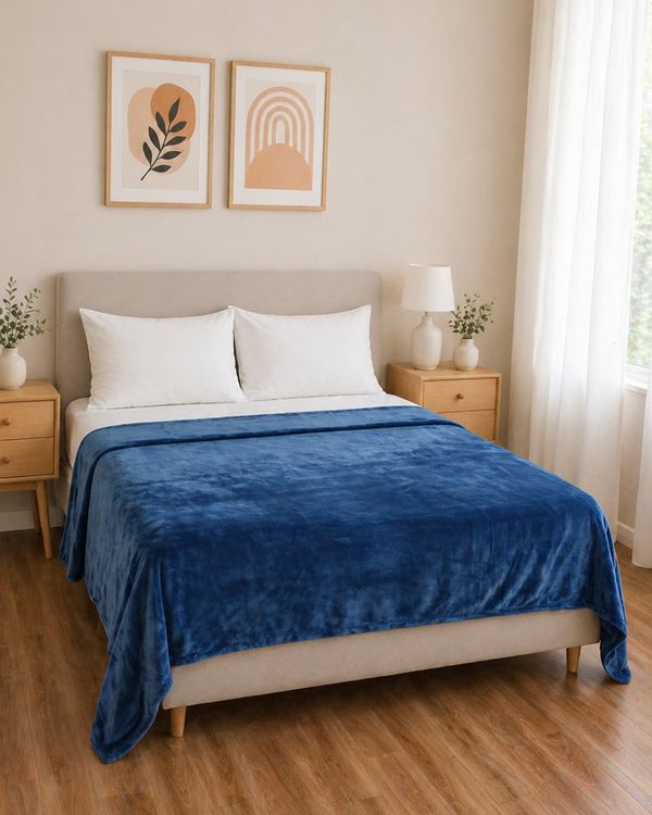 Manta Flannel Fleece Casal Plumagem Azul Escuro UN