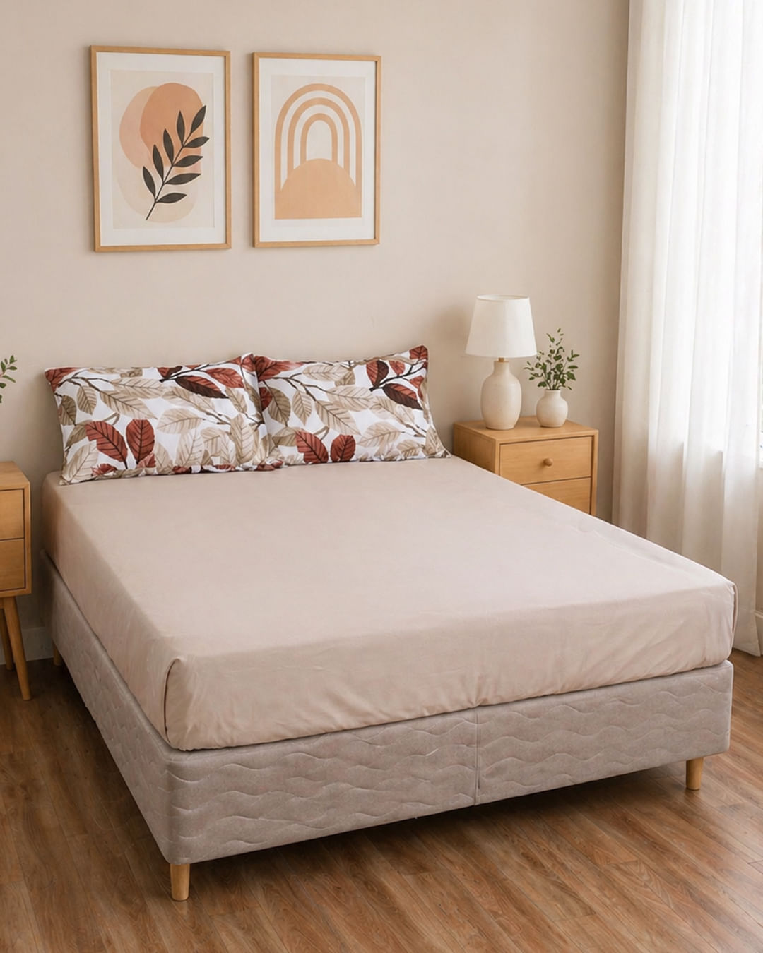 Jg-Cama-Queen-3-Pcs-Folhagens---Bege
