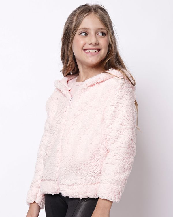 Jaqueta Infantil Peluciada com Capuz Rosa 4