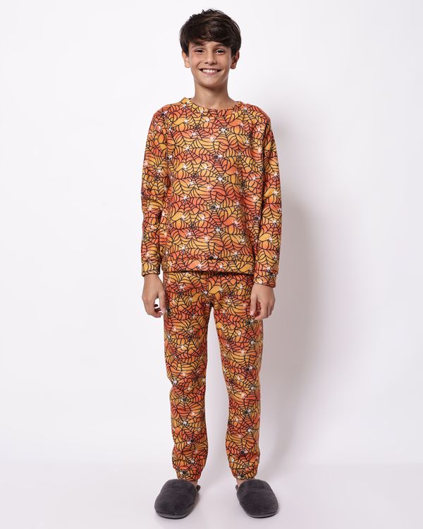 Pijama Juvenil Longo Soft Estampado Teias Aranhas Laranja 14