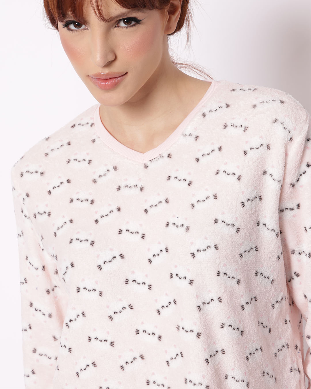Pijama-Longo-Soft-Gatos---Rosa