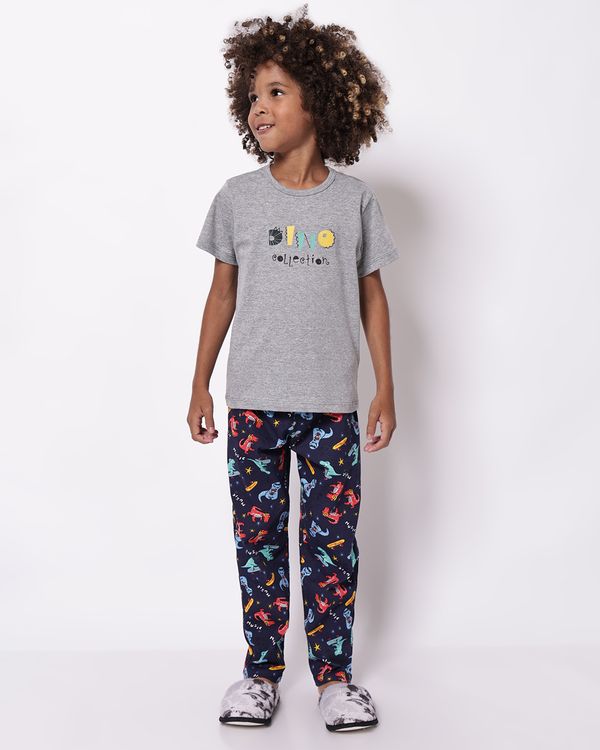 Pijama Infantil Manga Curta Estampa Dinossauro Cinza 10