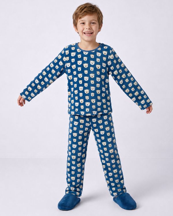 Pijama Infantil Longo Fleece Estampado Tigre Azul 4