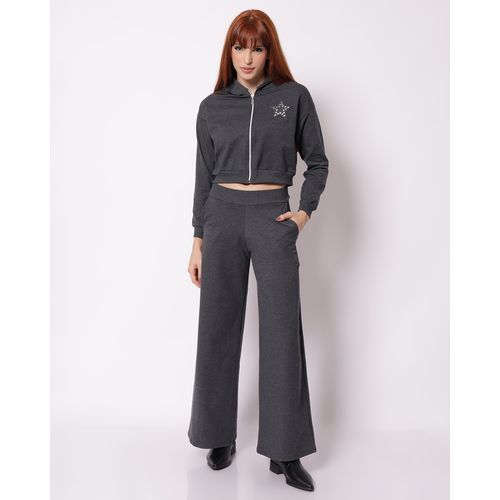 Calça Moletom Feminina com Tachas Estrela Cinza