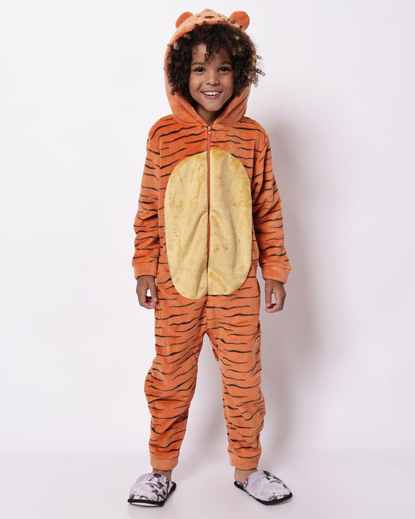 Pijama Kigurumi Infantil Tigre com Capuz Laranja 10