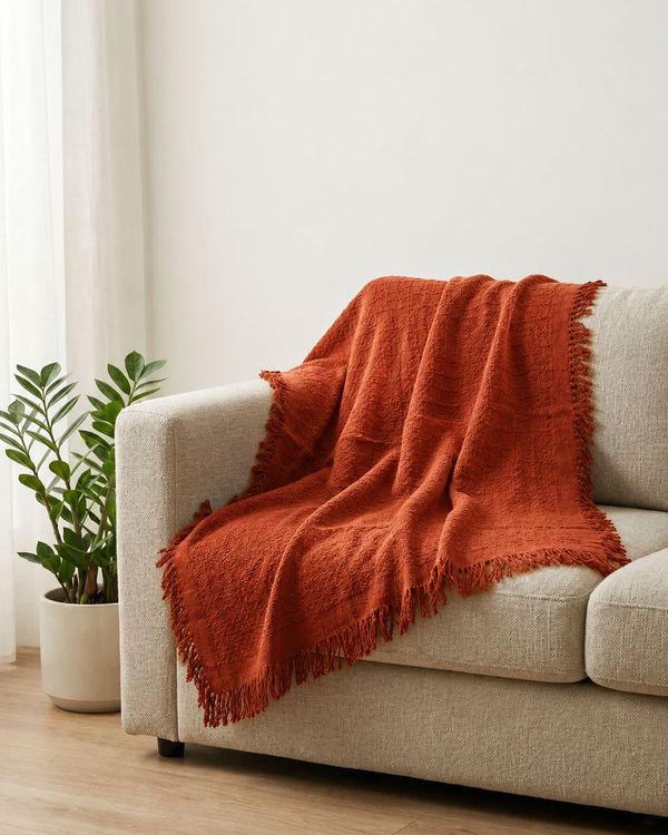Manta Para Sofá Eddi Casa Texturizada Com Franjas Terracota UN