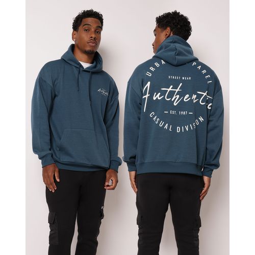 Blusão Moletom Masculino Estampa Frente e Costas Capuz Azul