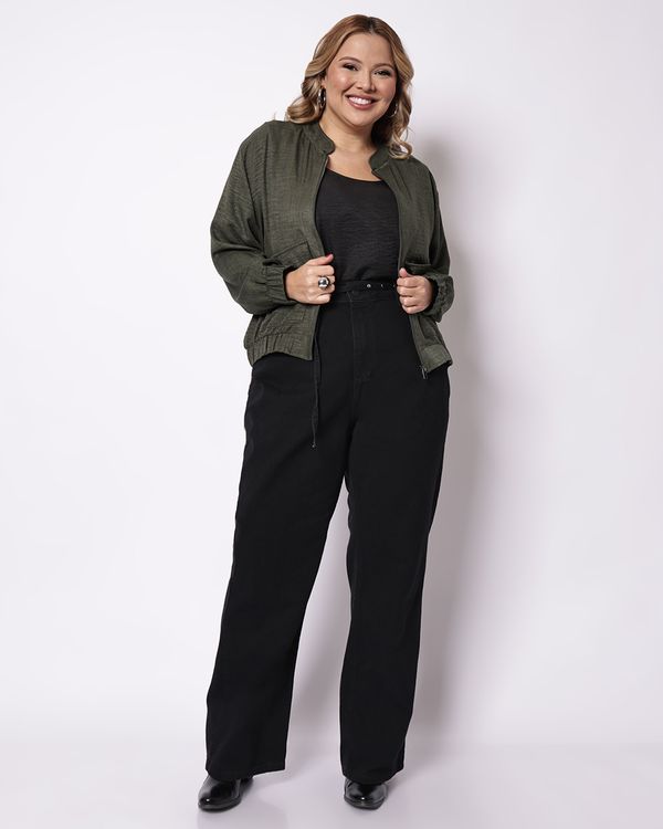 Calça Sarja Plus Size Feminina Skinny Cinto com Tachas Preta UN