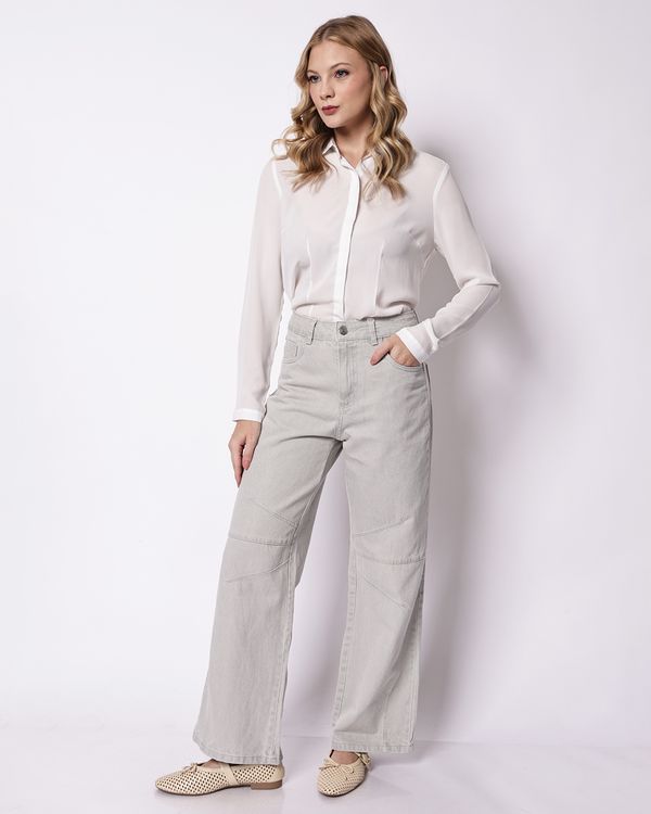 Calça Jeans Feminina Sawary Wide Leg Cinza 36