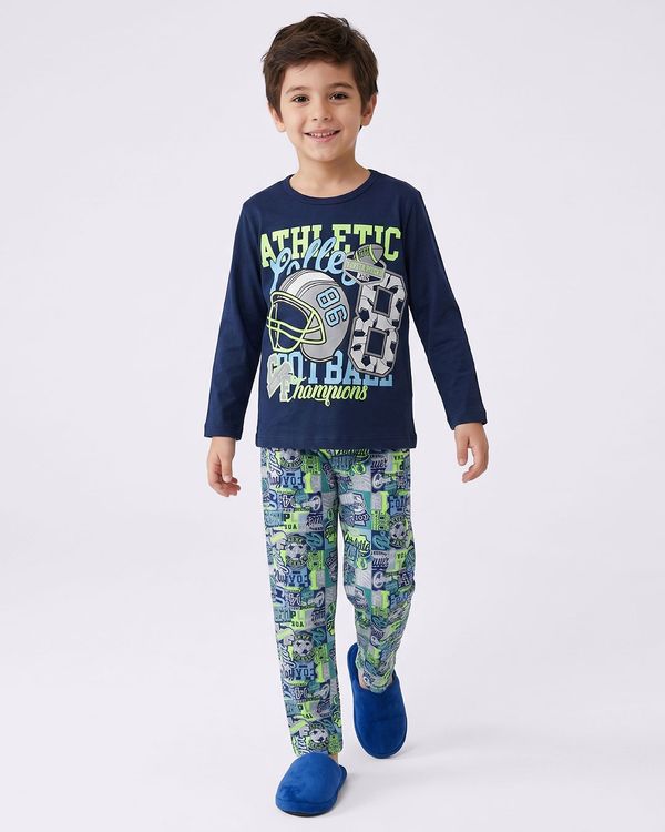 Pijama Longo Infantil Estampa Athletic Brilha no Escuro Marinho 4