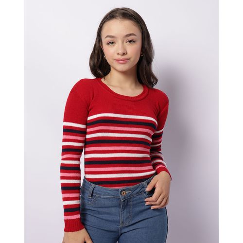 Blusa Juvenil Manga Longa Tricô Estampa Sortidas Vermelha
