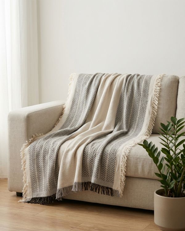 Manta Para Sofá Algodão 140cm x 170cm Comercial Têxtil Bege UN