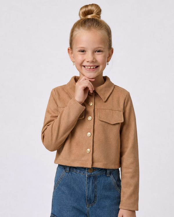 Casaco Infantil Suede com Botões Marrom 10