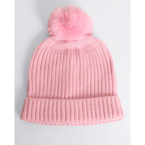 Gorro Infantil Canelado Pompom Rosa