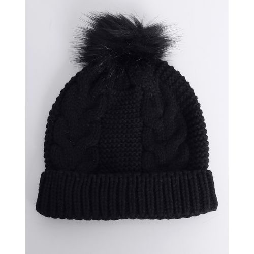 Gorro Infantil Unissex Trançado Pompom Preto