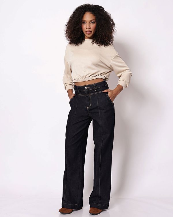 Calça Jeans Feminina Sawary Wide Leg Preta 38