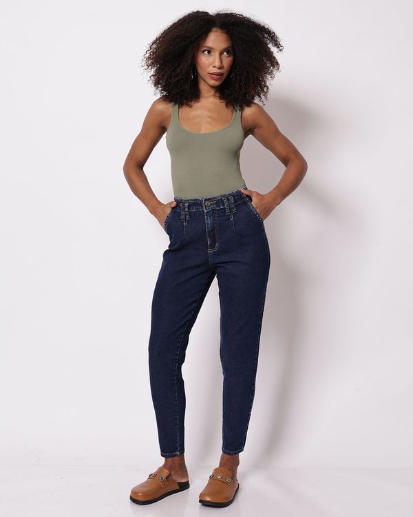 Calça Jeans Feminina Sawary Mom Azul Escuro 46