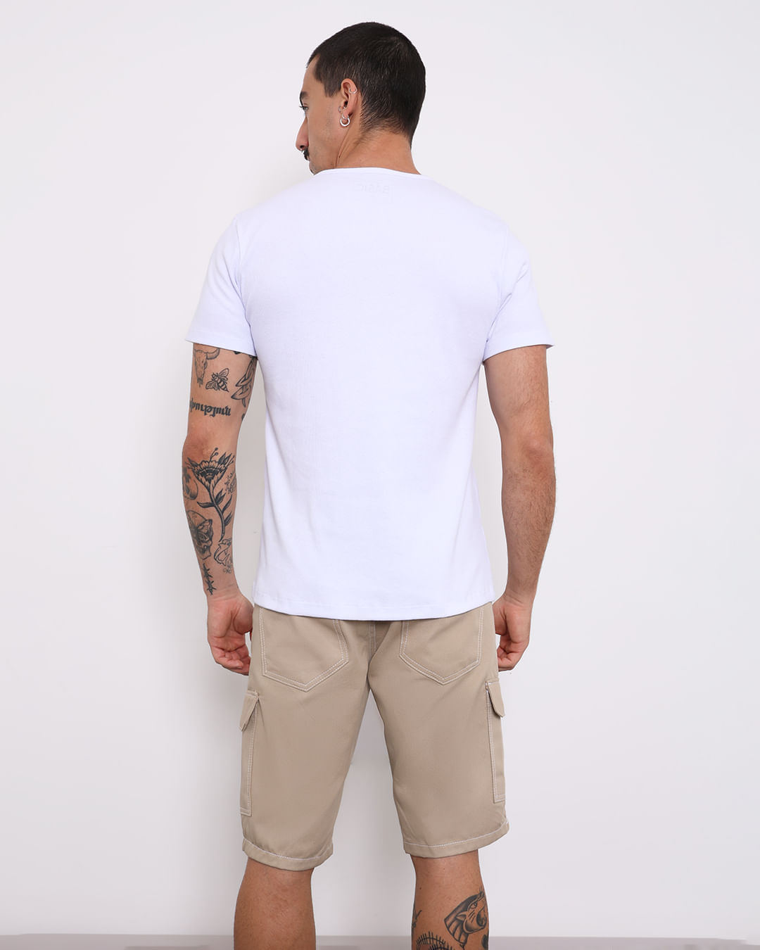 Camiseta Masculina Básica Canelada Branca