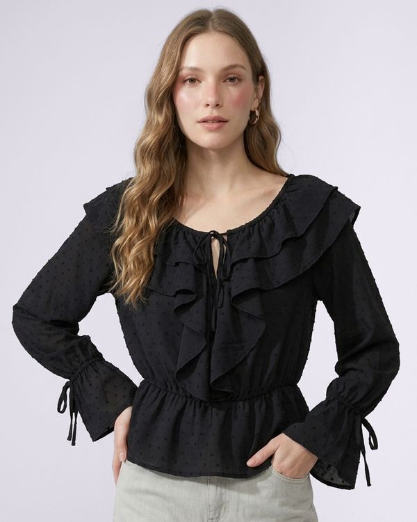Blusa Feminina Viscose com Babados Preto G