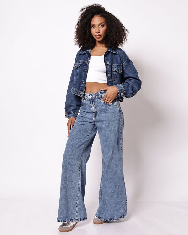 Calça Jeans Feminina Sawary Super Wide Leg Azul 38