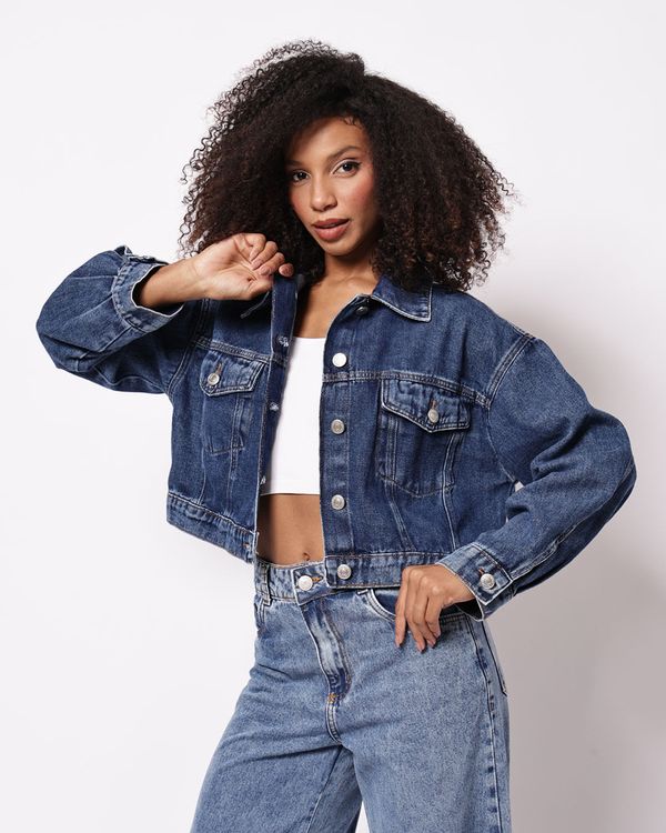 Jaqueta Jeans Feminina Sawary Oversized Azul G