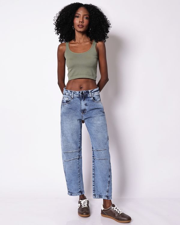 Calça Jeans Feminina Sawary Barrel Azul 40