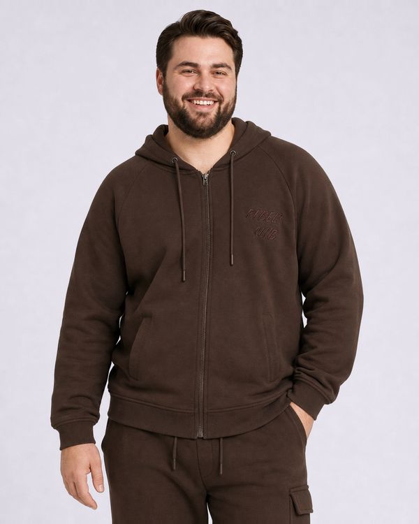 Jaqueta Moletom Plus Size Masculino com Capuz Marrom G1