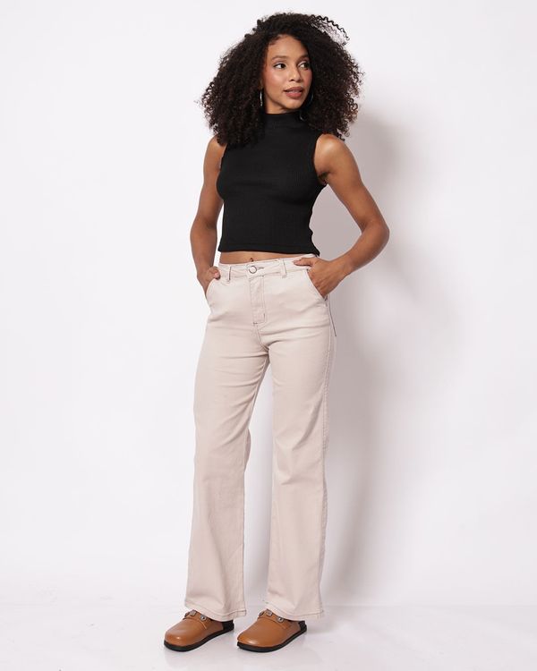 Calça Sarja Feminina Wide Leg Petit Biotipo Bege 42
