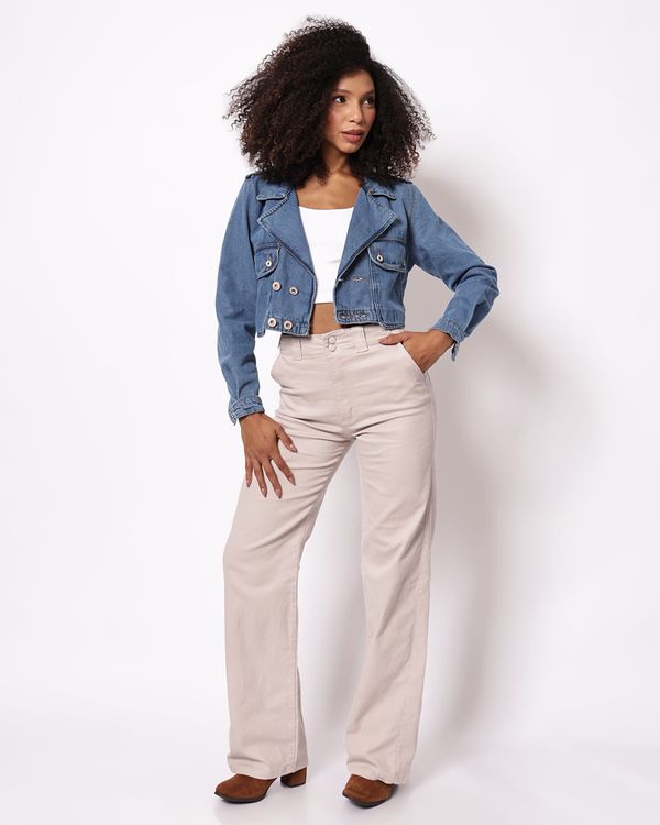 Calça Sarja Feminina Biotipo Wide Leg Bege 42
