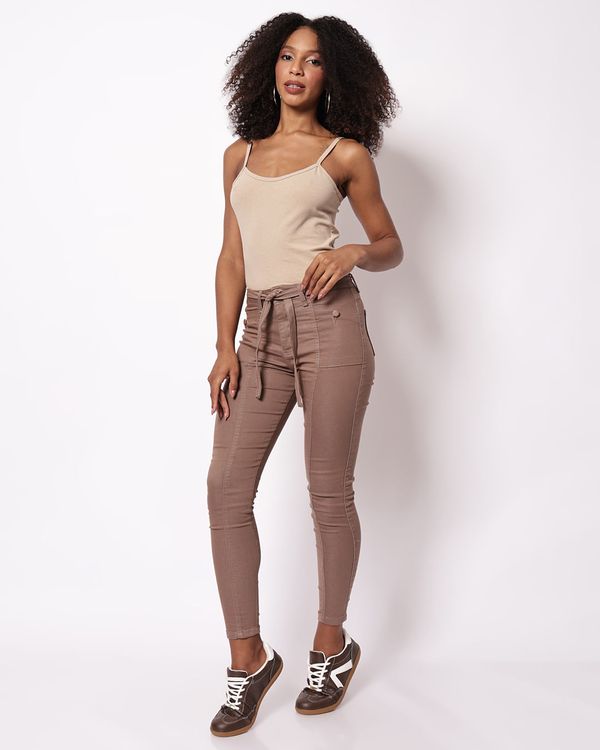 Calça Sarja Feminina Skinny Biotipo com Cordão Bege 44