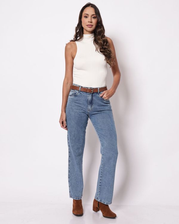 Calça Jeans Feminina Algodão Reta Biotipo Marmorizada Azul 40