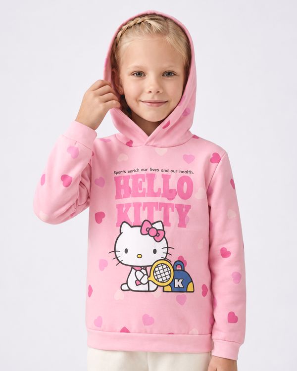 Blusão Moletom Infantil com Capuz Hello Kitty Rosa 12