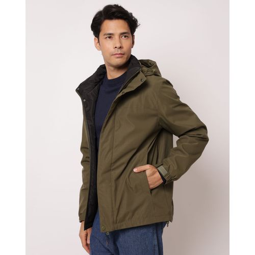 Casaco Masculino com Bolsos Capuz Removível Verde