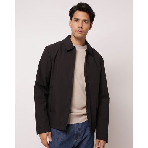 Jaqueta Masculina Reta com Bolsos Selado Preta